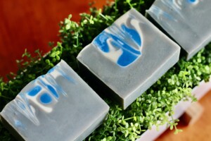 Blue and white swirled Mountain Spring soap