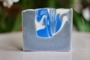 Blue and white swirled Mountain Spring handmade soap