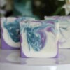 Three Eucalyptus Mint soaps without labels, from Elemental Blue
