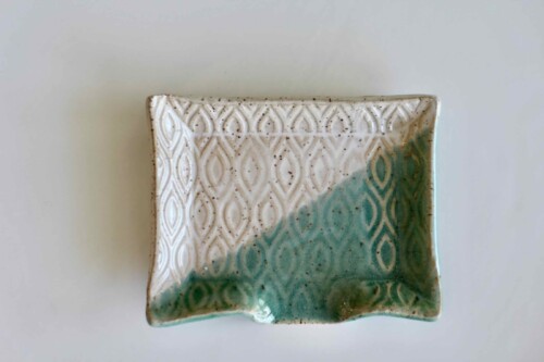 Patterned Turquoise and White mini-soap dish