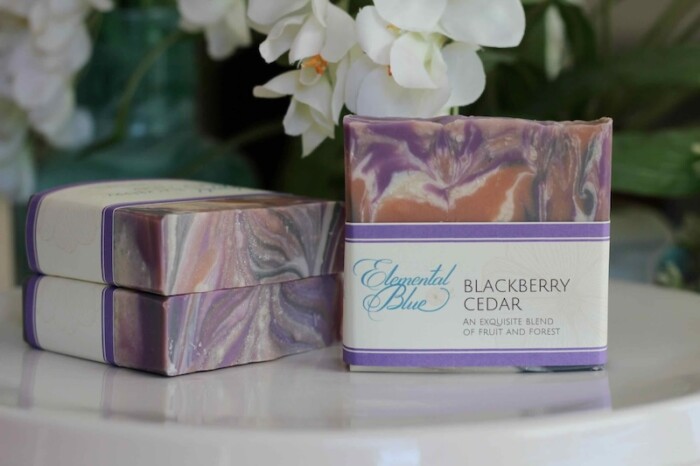 Three Elemental Blue Blackberry Cedar soaps